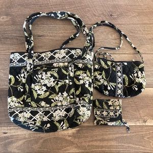 Vera Bradley Jasmine Black Floral 3 Piece Bunlde